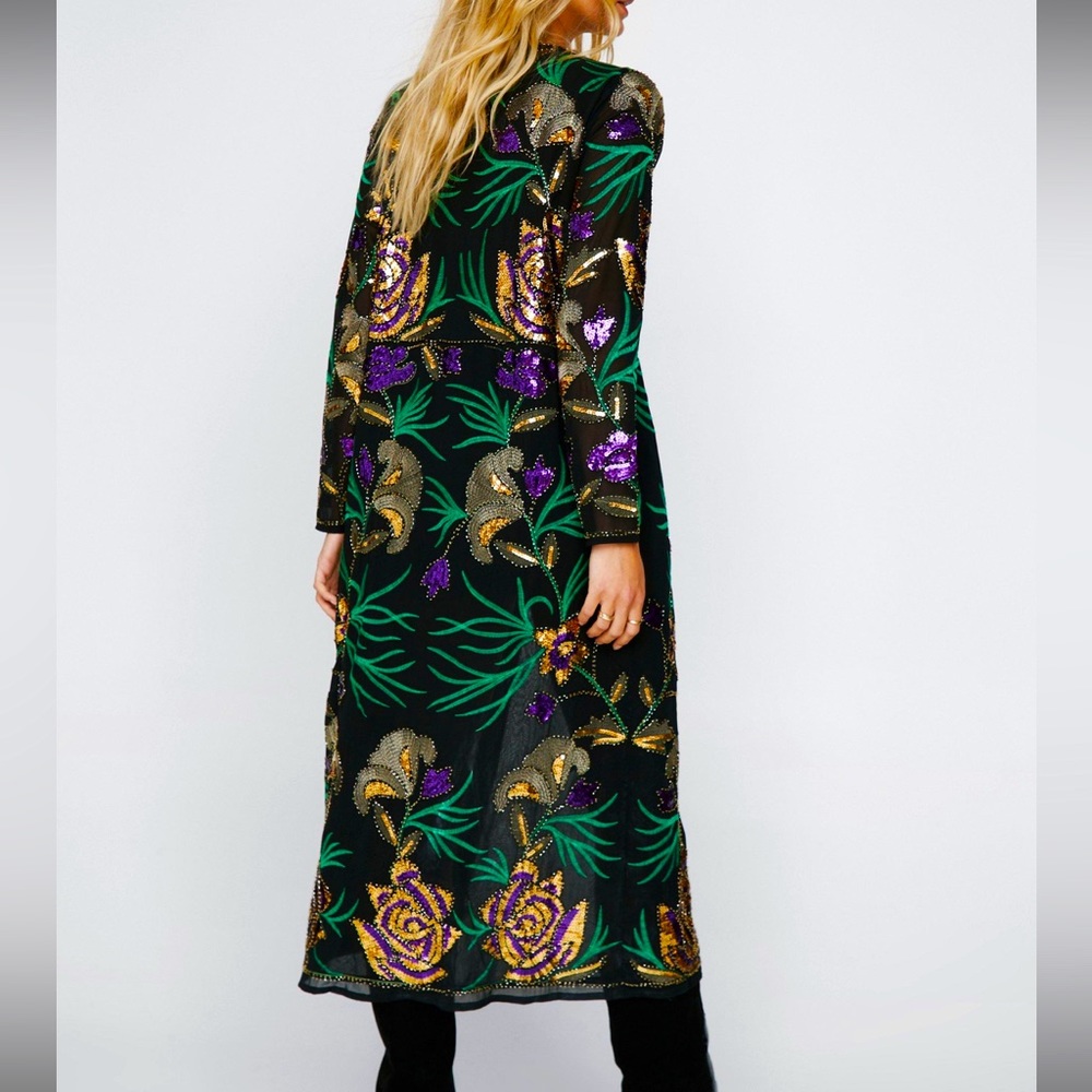 Embellished Floral Design Longline Kimono